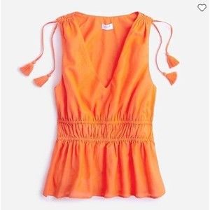 J Crew V-NECK COTTON VOILE TOP 2XL in Resort Orange NWT